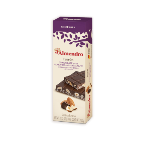 Šokolaadi TURRON mandlite ja sarapuupähklitega (100 g) TURRÓN DE CHOCOLATE CON ALMENDRAS Y AVELLANA