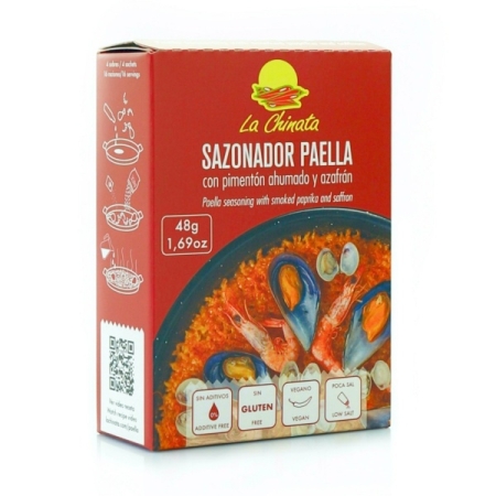 Paella maitseaine paprika helvestega ja safraniga (48 g = 4x12g kotikest) SAZONADOR PAELLA CON PIMENTON AHUMADO Y AZAFRAN (La Chinata)